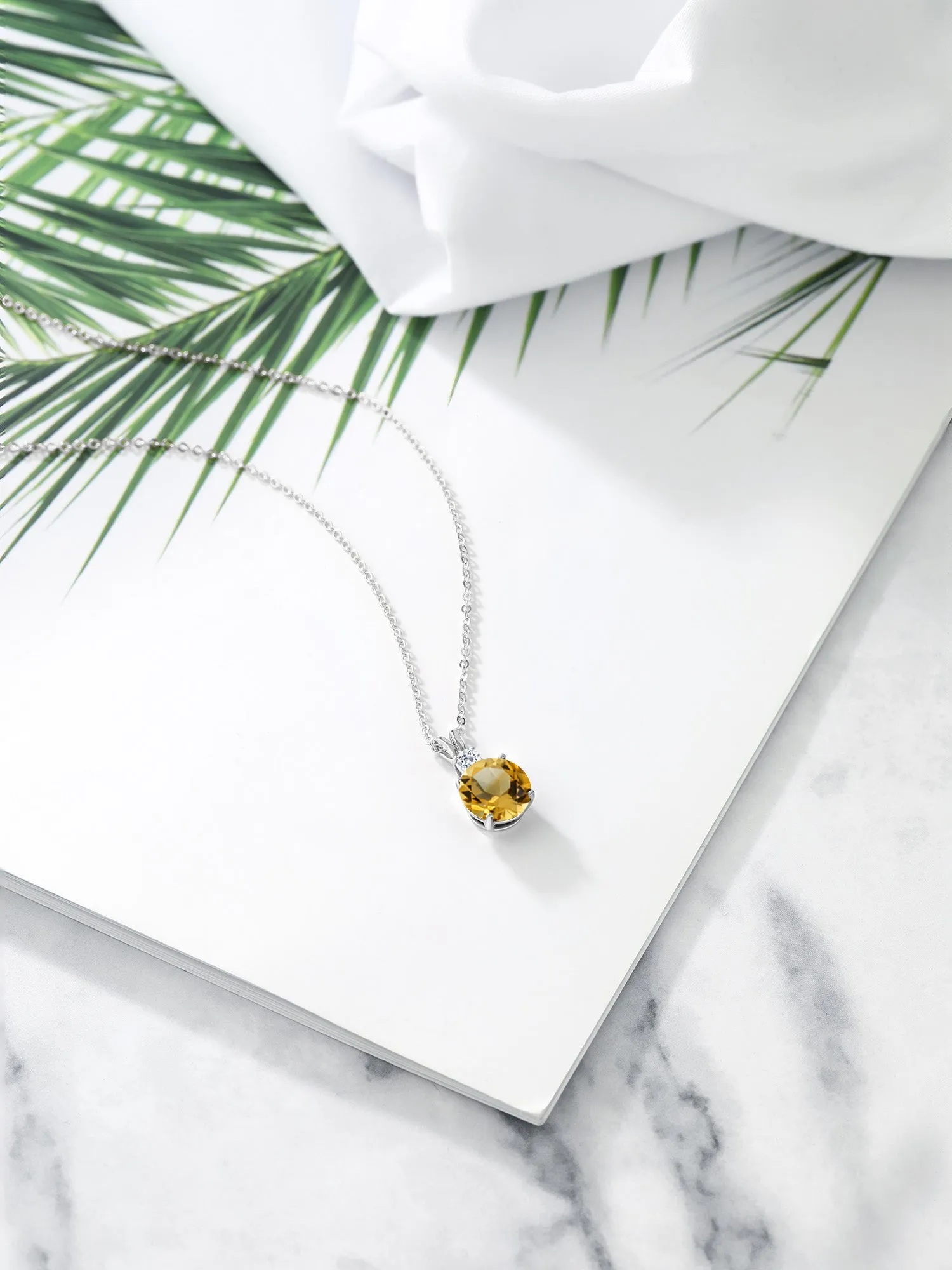 Solid 925 Sterling Silver Women's Pendant Topaz Necklace