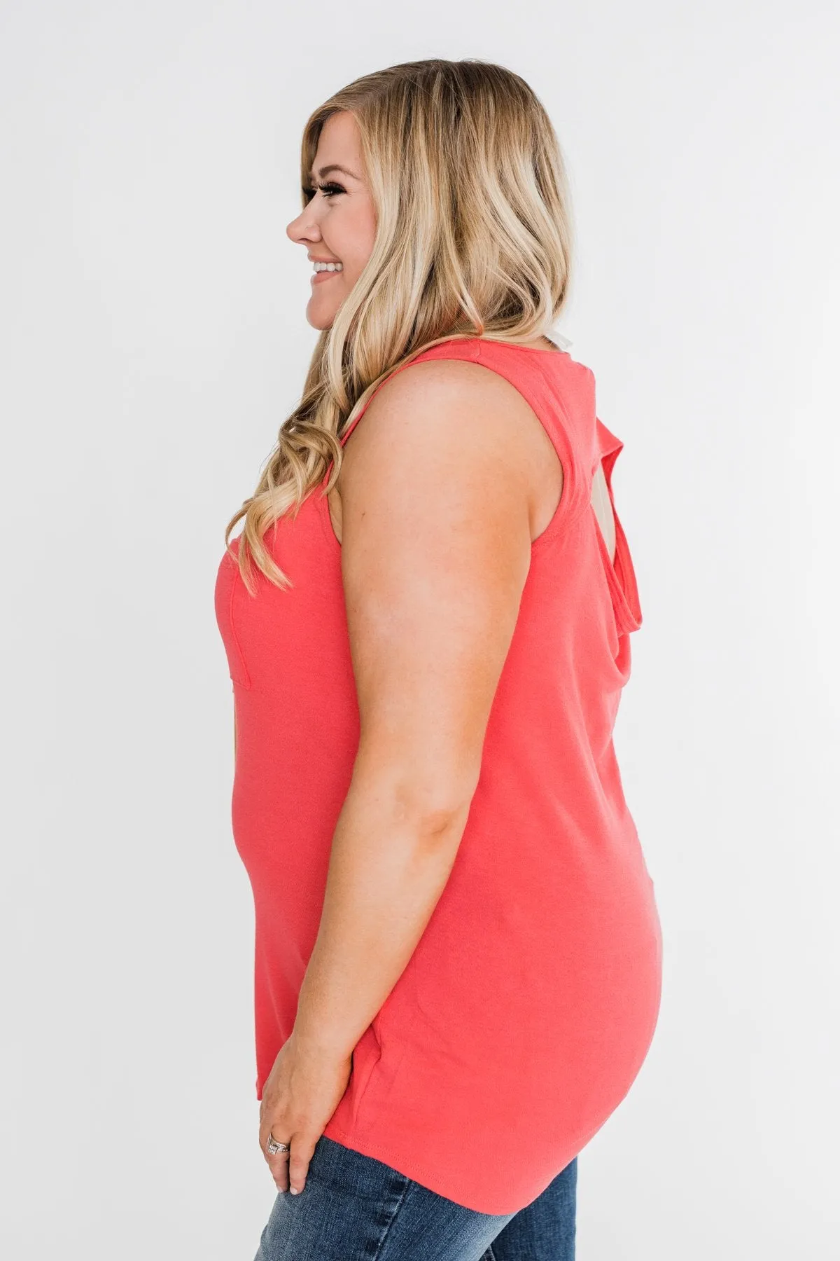 Solid Pocket Tank Top- Deep Coral