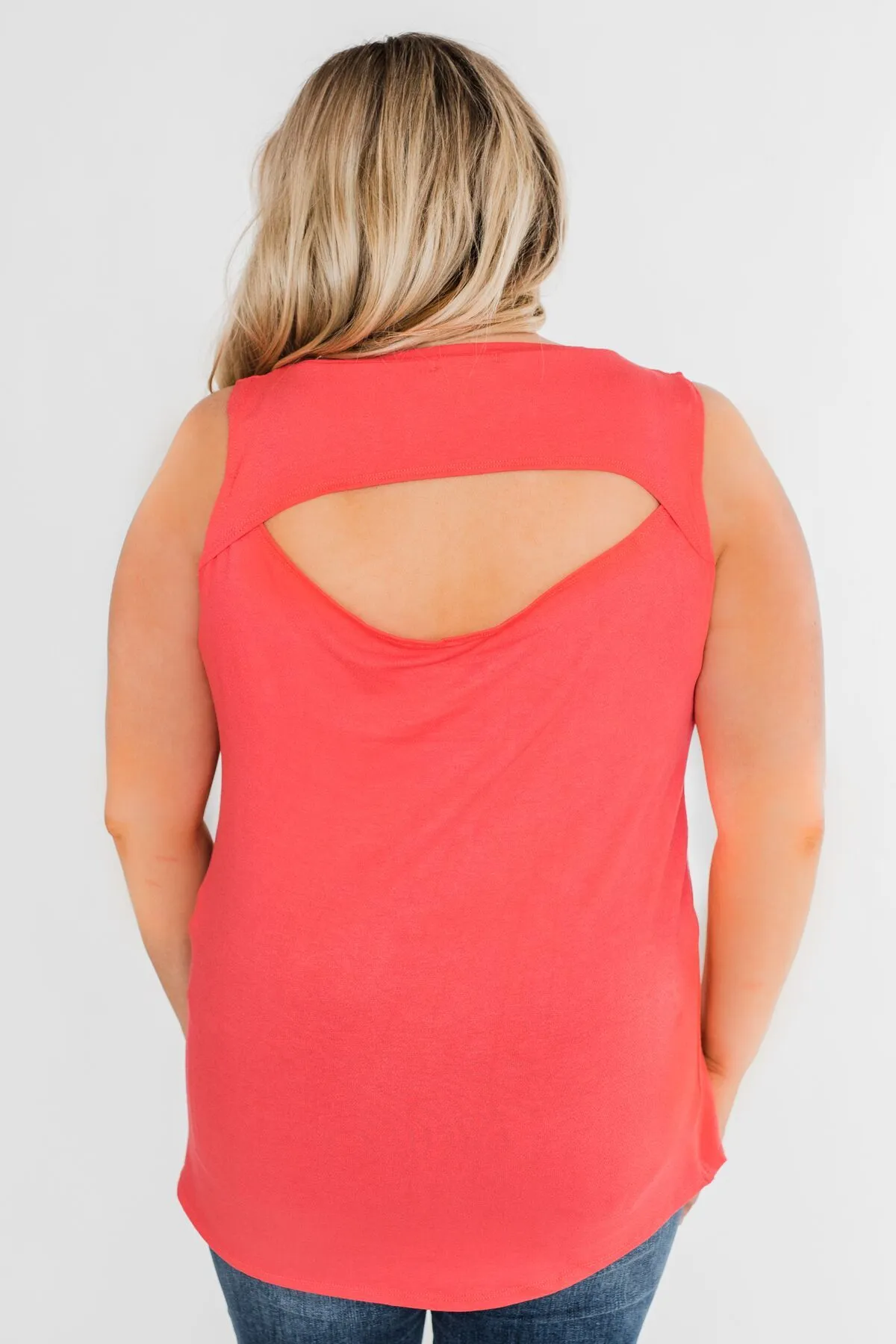 Solid Pocket Tank Top- Deep Coral