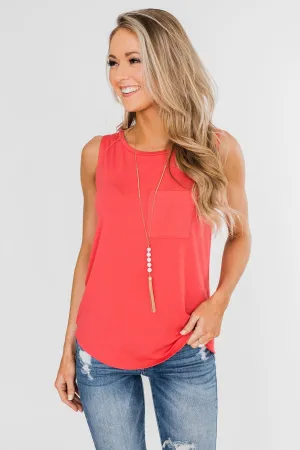 Solid Pocket Tank Top- Deep Coral