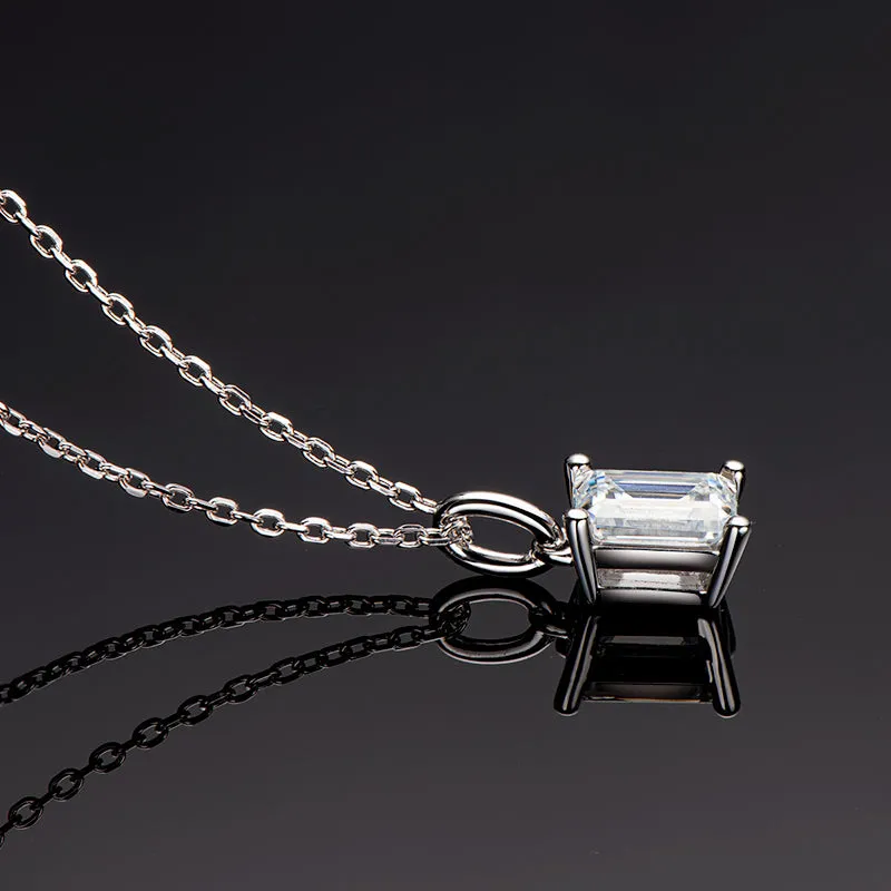 Solitaire Emerald Cut 1 Carat Moissanite Pendant Necklace