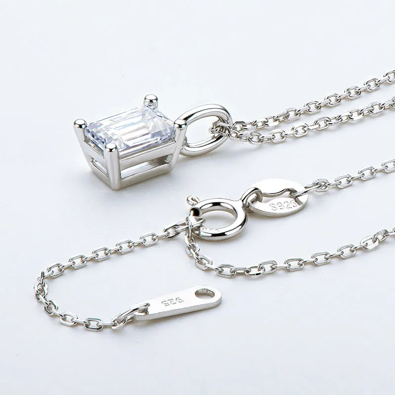 Solitaire Emerald Cut 1 Carat Moissanite Pendant Necklace