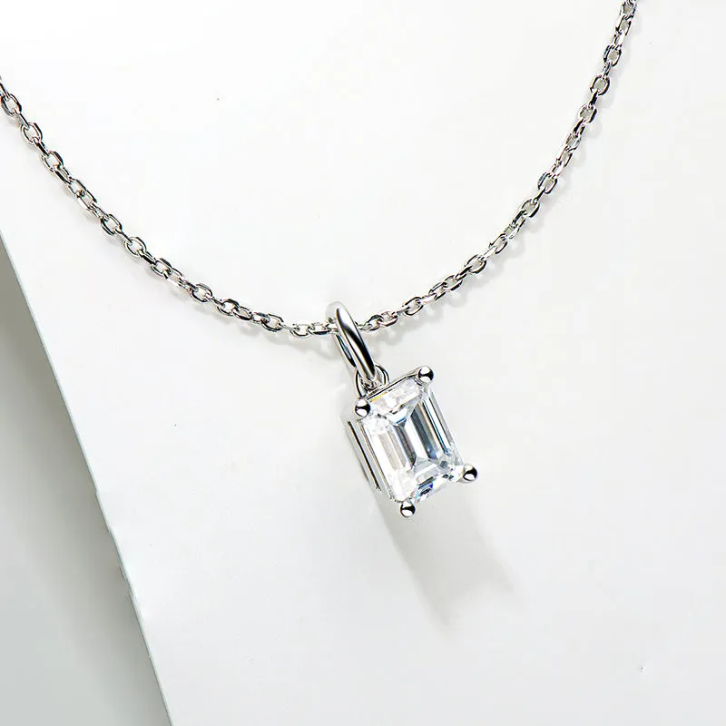 Solitaire Emerald Cut 1 Carat Moissanite Pendant Necklace