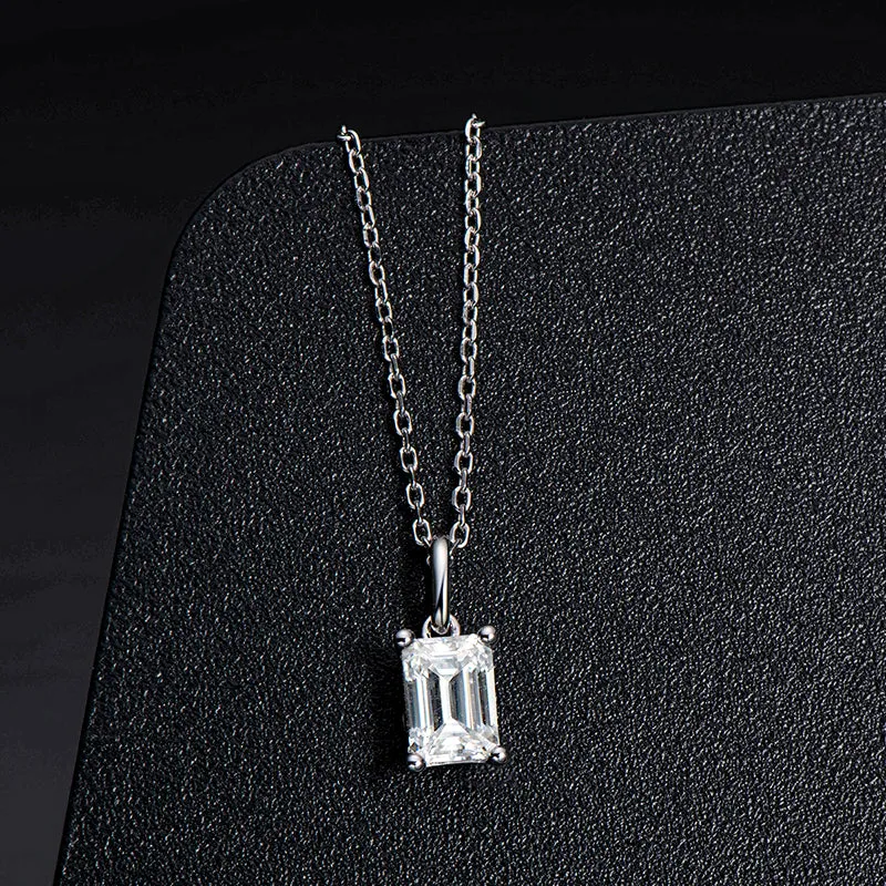 Solitaire Emerald Cut 1 Carat Moissanite Pendant Necklace
