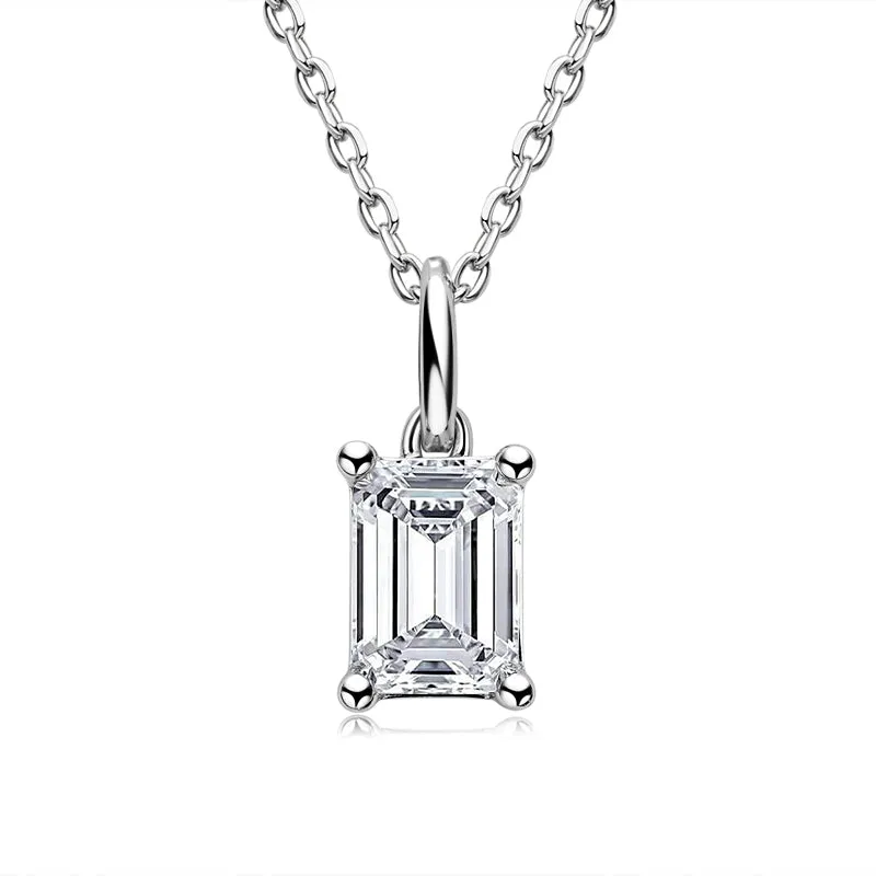 Solitaire Emerald Cut 1 Carat Moissanite Pendant Necklace