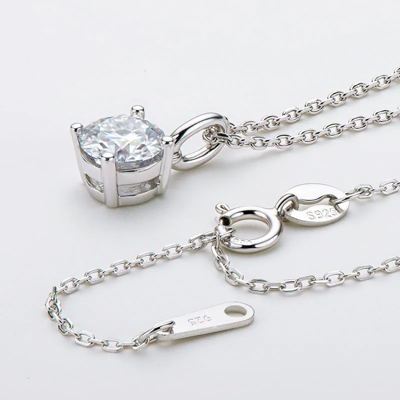 Solitaire Round Cut Sparkling 5mm Moissanite Stud Earrings & 6.5mm Moissanite Necklace Set