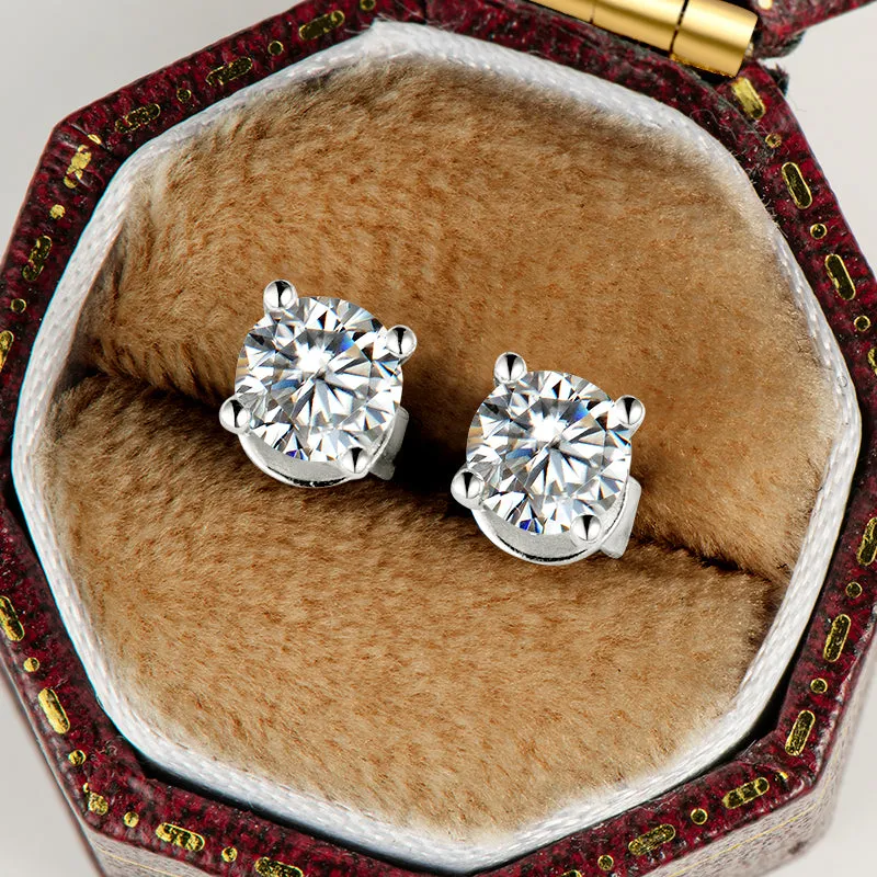 Solitaire Round Cut Sparkling 5mm Moissanite Stud Earrings & 6.5mm Moissanite Necklace Set