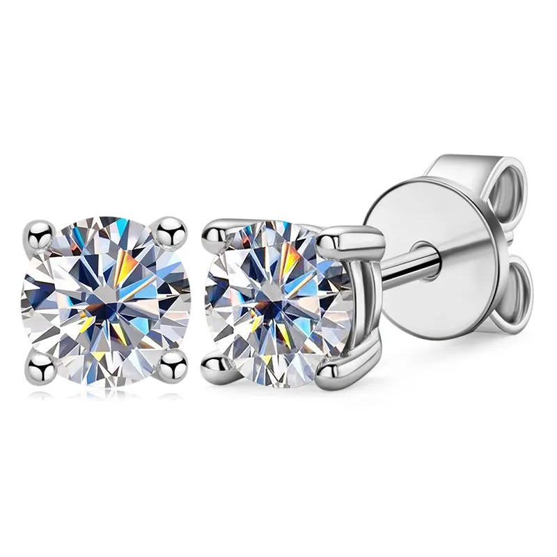 Solitaire Round Cut Sparkling 5mm Moissanite Stud Earrings & 6.5mm Moissanite Necklace Set