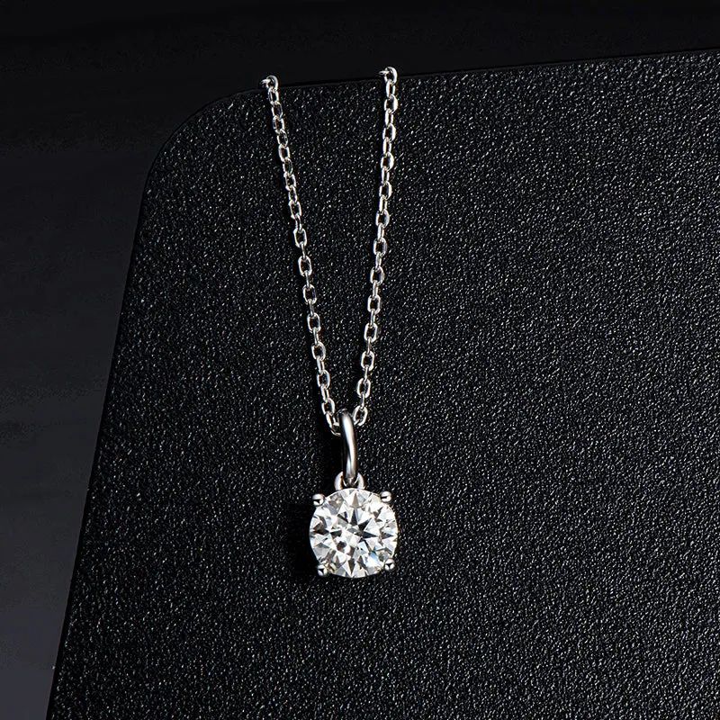 Solitaire Round Cut Sparkling 5mm Moissanite Stud Earrings & 6.5mm Moissanite Necklace Set