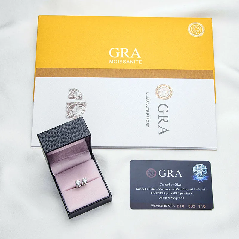 Solitaire Round Cut Sparkling 5mm Moissanite Stud Earrings & 6.5mm Moissanite Necklace Set