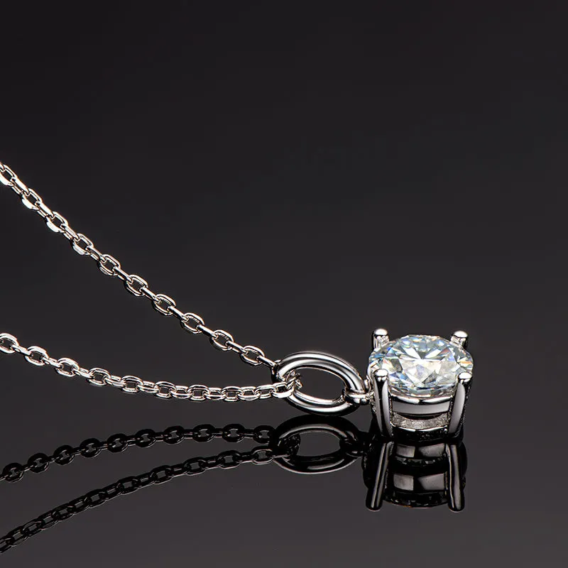 Solitaire Round Cut Sparkling 5mm Moissanite Stud Earrings & 6.5mm Moissanite Necklace Set