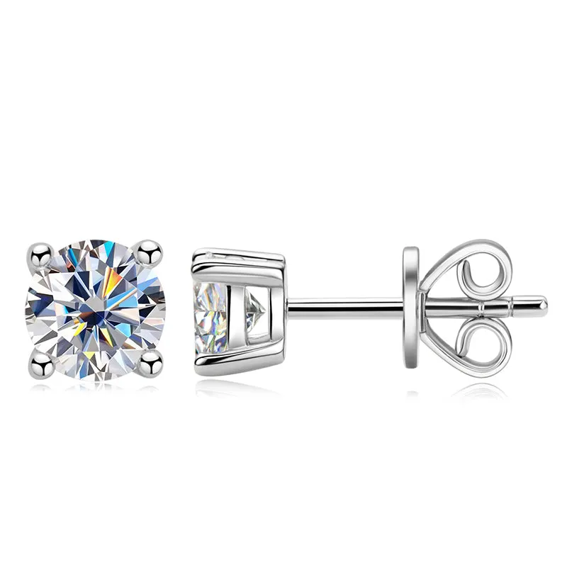 Solitaire Round Cut Sparkling 5mm Moissanite Stud Earrings & 6.5mm Moissanite Necklace Set