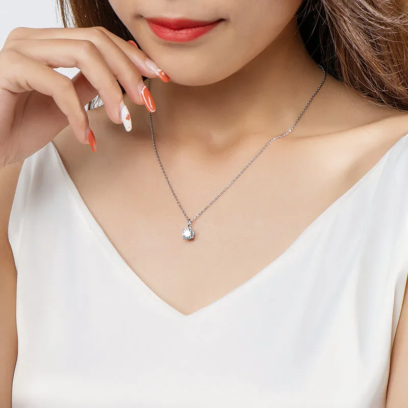 Solitaire Round Cut Sparkling 5mm Moissanite Stud Earrings & 6.5mm Moissanite Necklace Set