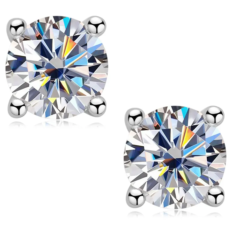 Solitaire Round Cut Sparkling 5mm Moissanite Stud Earrings & 6.5mm Moissanite Necklace Set