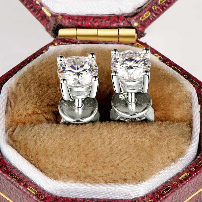 Solitaire Round Cut Sparkling 5mm Moissanite Stud Earrings & 6.5mm Moissanite Necklace Set