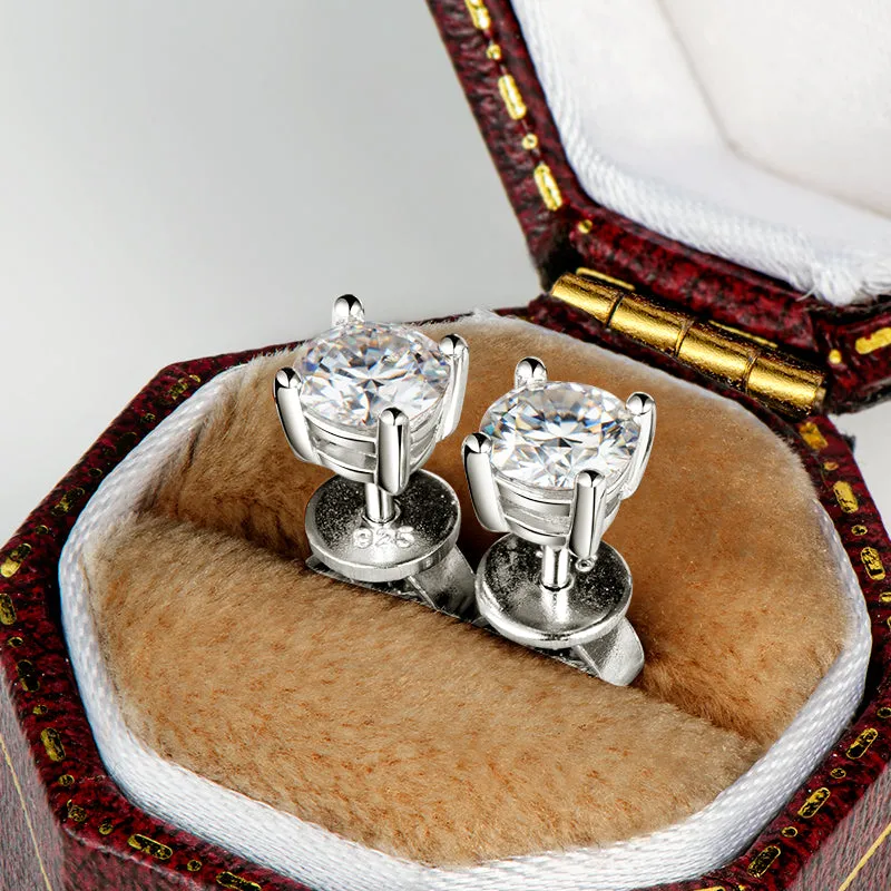 Solitaire Round Cut Sparkling 5mm Moissanite Stud Earrings & 6.5mm Moissanite Necklace Set