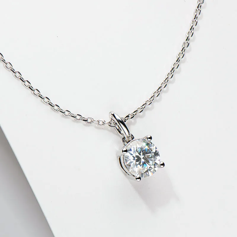Solitaire Round Cut Sparkling 5mm Moissanite Stud Earrings & 6.5mm Moissanite Necklace Set