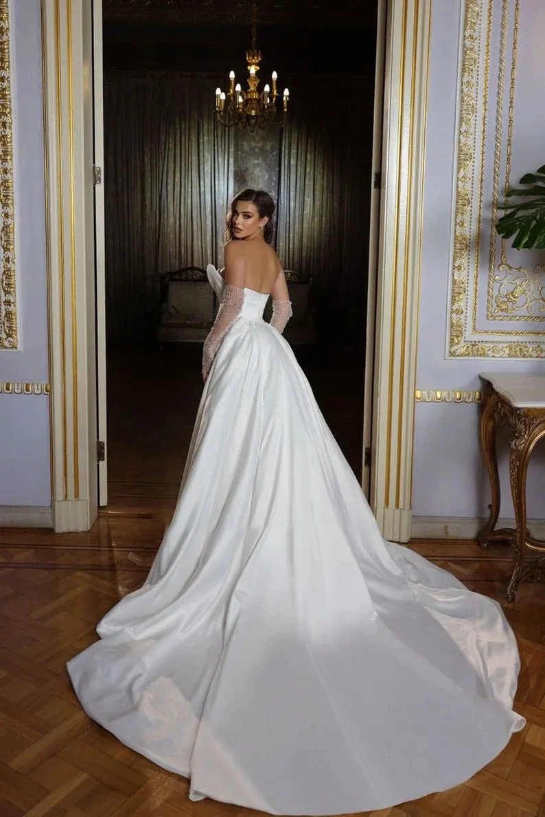 Sparkling Simple Off Shoulder Lace Mermaid Sleeveless Wedding Dresses