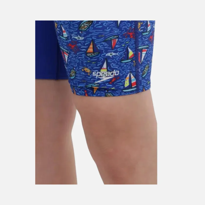 Speedo All Over Digital Printed Junior Kids Swimming Jammer -True Cobalt/White