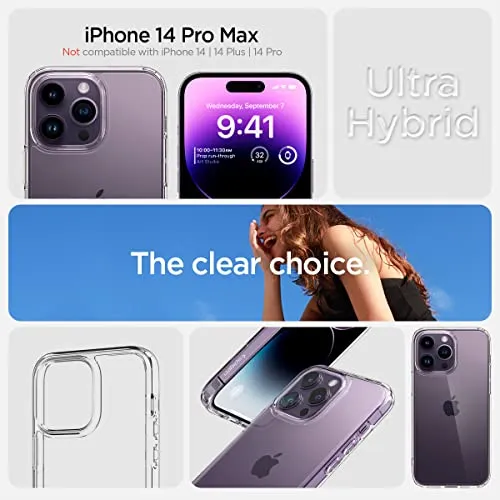 Spigen Ultra Hybrid [Anti-Yellowing Technology] Designed for iPhone 14 Pro Max Case (2022) - Crystal Clear
