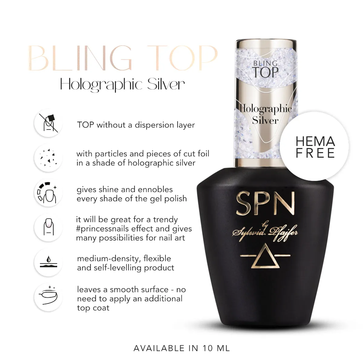 SPN Nails UV LaQ Bling Top Holographic Silver