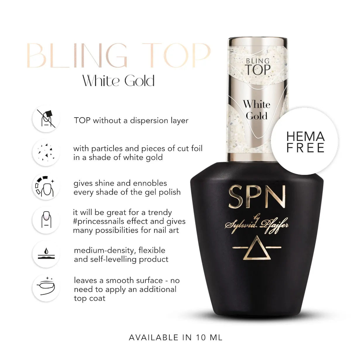 SPN Nails UV LaQ Bling Top White Gold