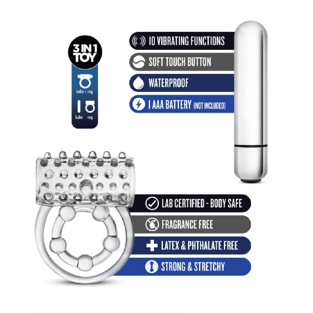 Stay Hard Clitifier Beginner Vibrating Couples Cock Ring - Clear
