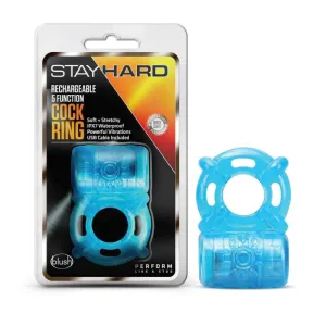 Stay Hard Vibrating 5 Function Cock Ring - Blue