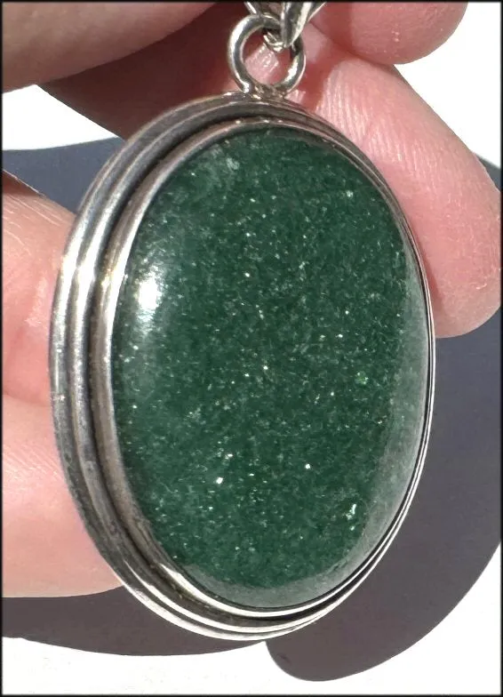 Sterling Silver and Green Aventurine Crystal Pendant with Fantastic SPARKLES - with Synergy 10  years