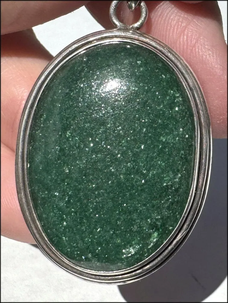 Sterling Silver and Green Aventurine Crystal Pendant with Fantastic SPARKLES - with Synergy 10  years