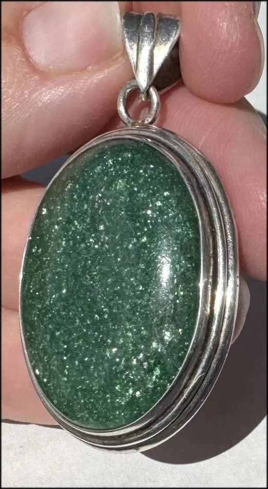 Sterling Silver and Green Aventurine Crystal Pendant with Fantastic SPARKLES - with Synergy 10  years