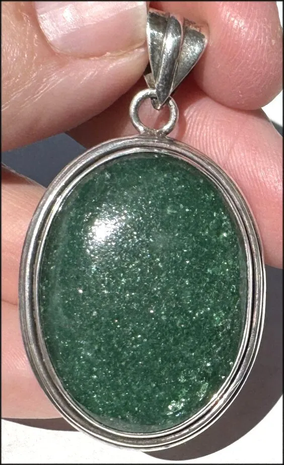 Sterling Silver and Green Aventurine Crystal Pendant with Fantastic SPARKLES - with Synergy 10  years