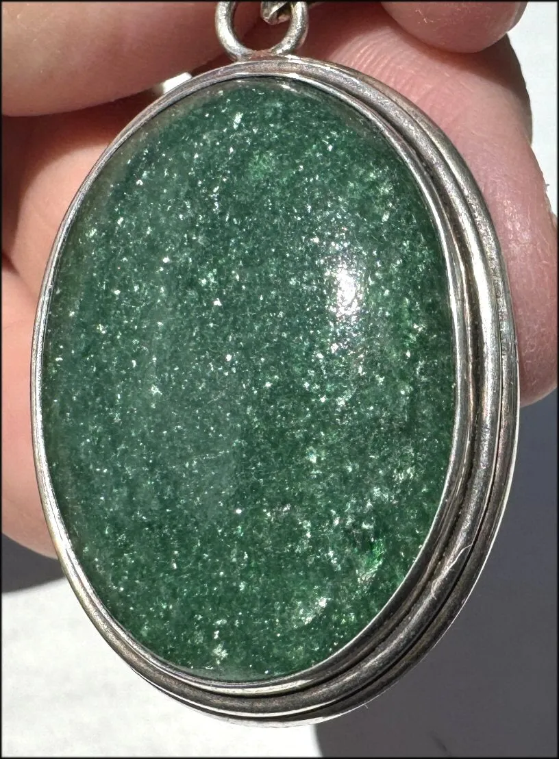 Sterling Silver and Green Aventurine Crystal Pendant with Fantastic SPARKLES - with Synergy 10  years