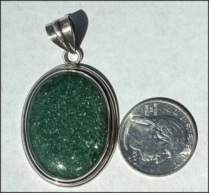 Sterling Silver and Green Aventurine Crystal Pendant with Fantastic SPARKLES - with Synergy 10  years