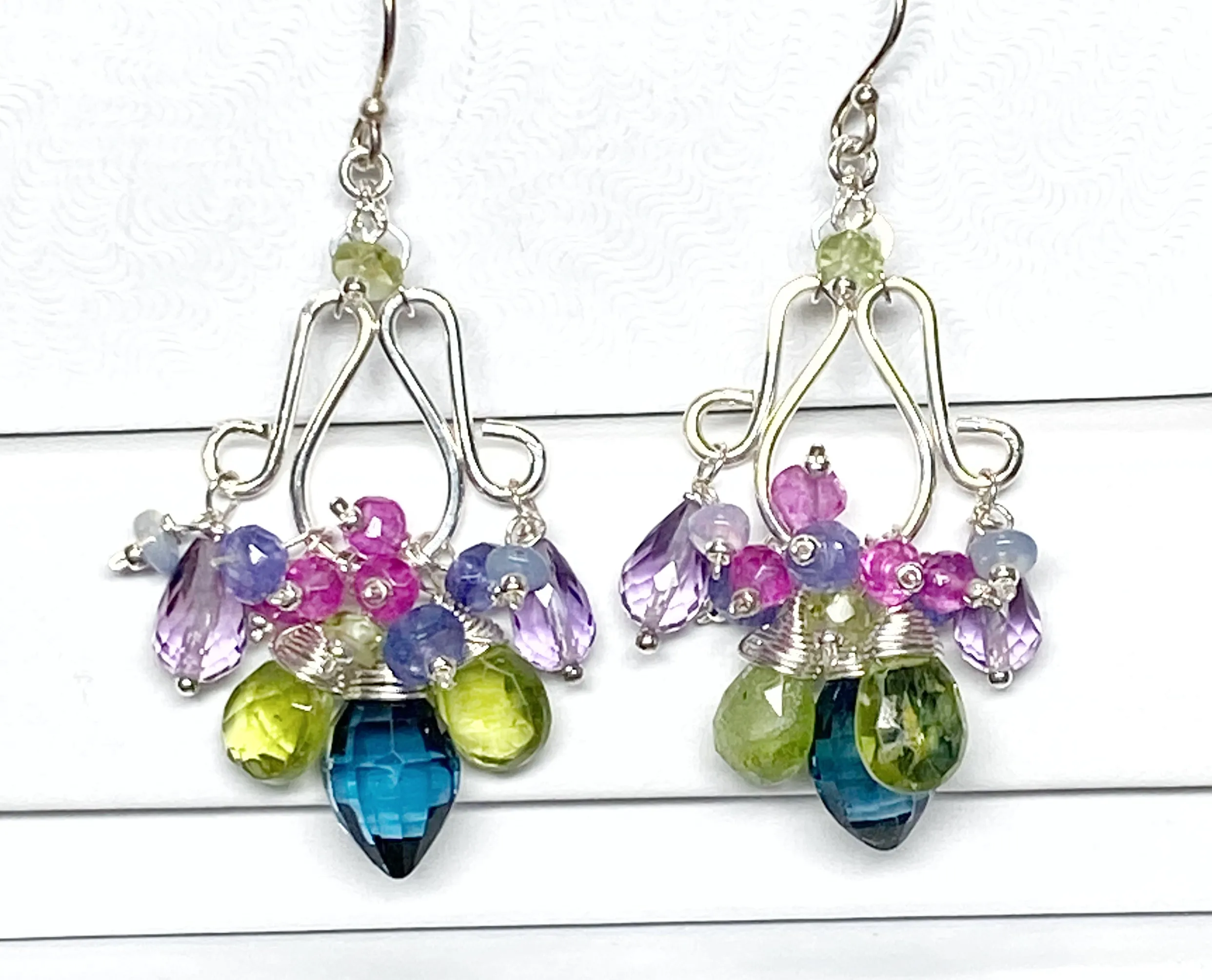 Sterling Silver Chandelier Earrings London Blue Topaz Peridot Leverback