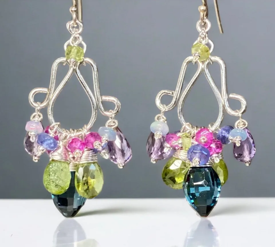 Sterling Silver Chandelier Earrings London Blue Topaz Peridot Leverback