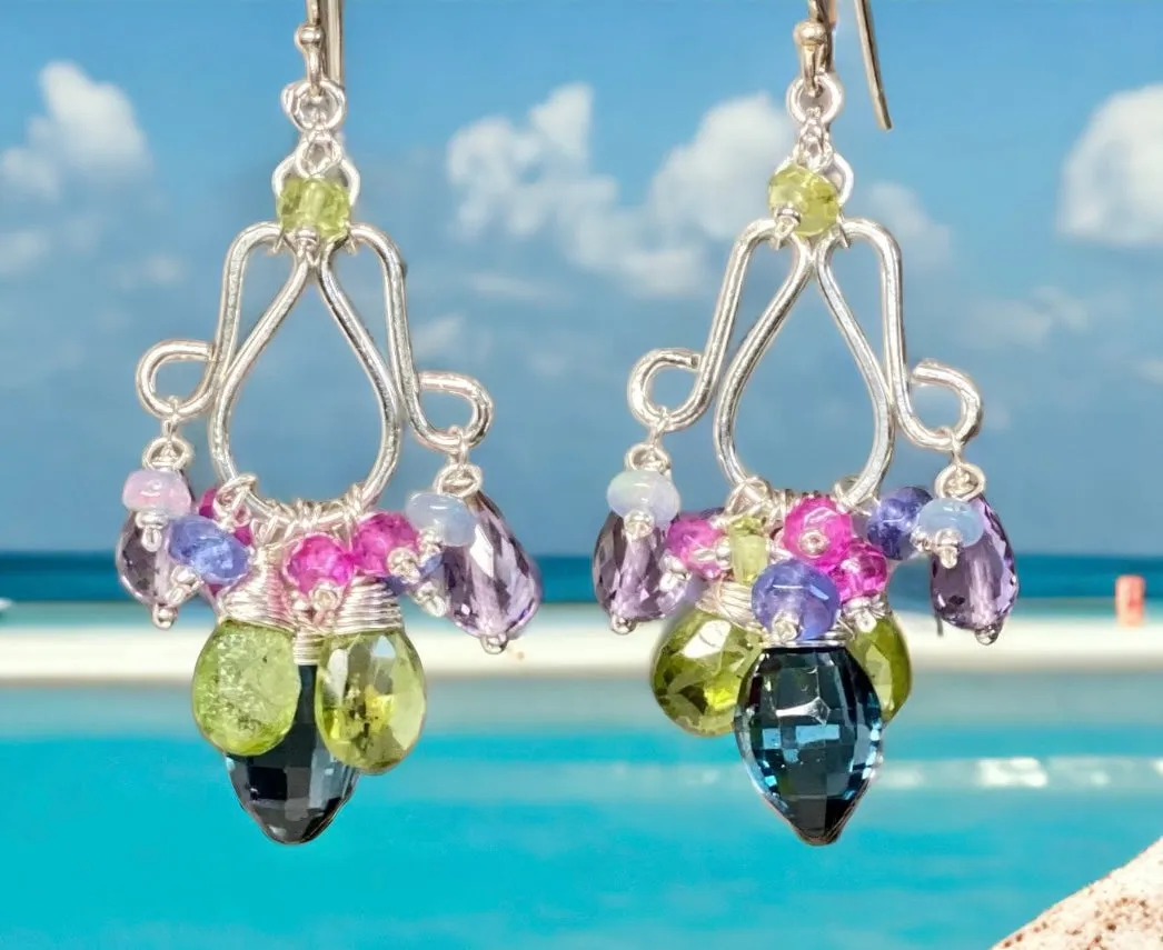 Sterling Silver Chandelier Earrings London Blue Topaz Peridot Leverback