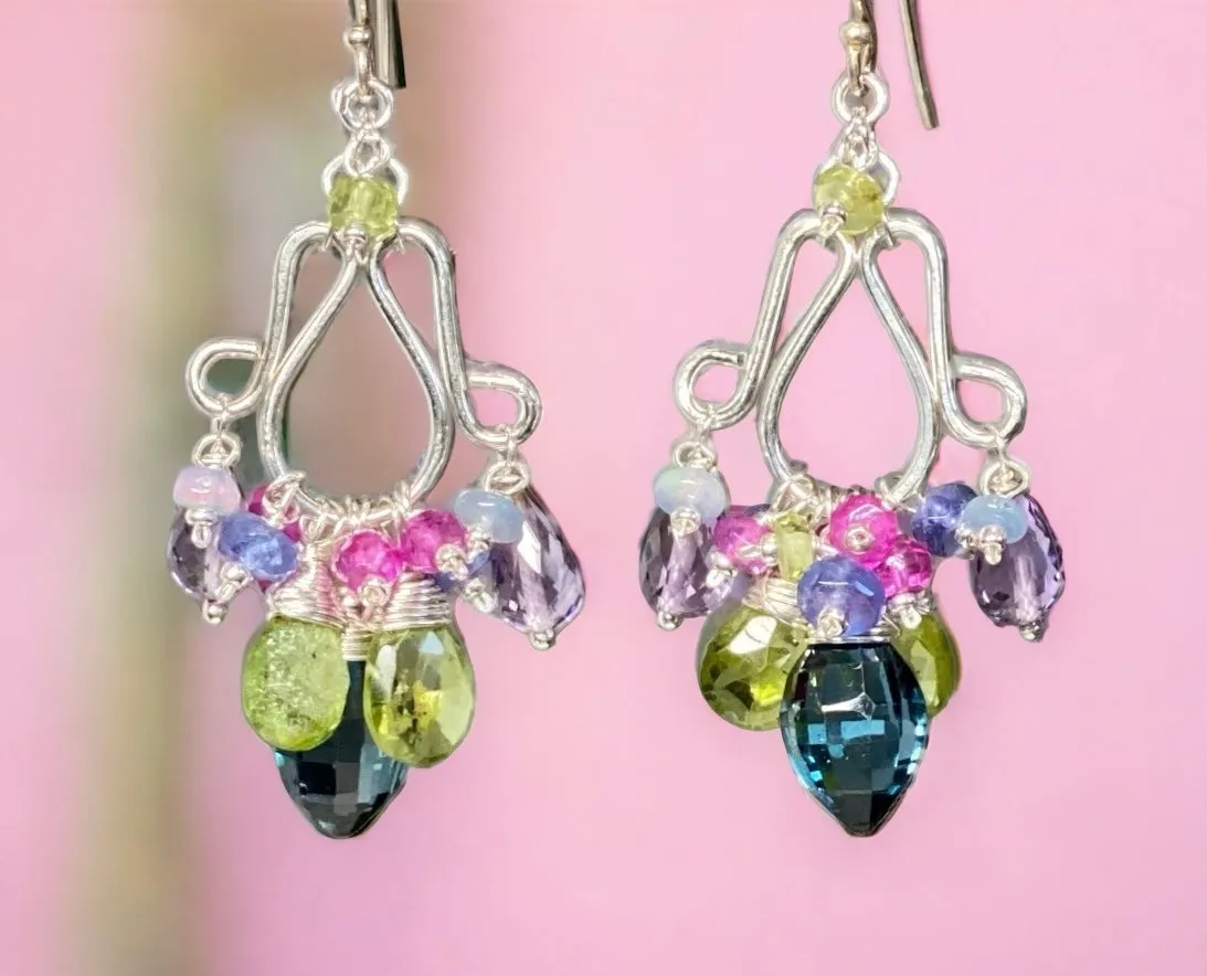 Sterling Silver Chandelier Earrings London Blue Topaz Peridot Leverback