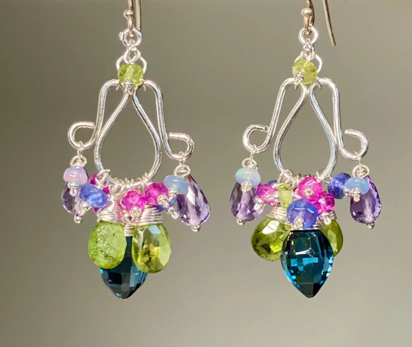 Sterling Silver Chandelier Earrings London Blue Topaz Peridot Leverback