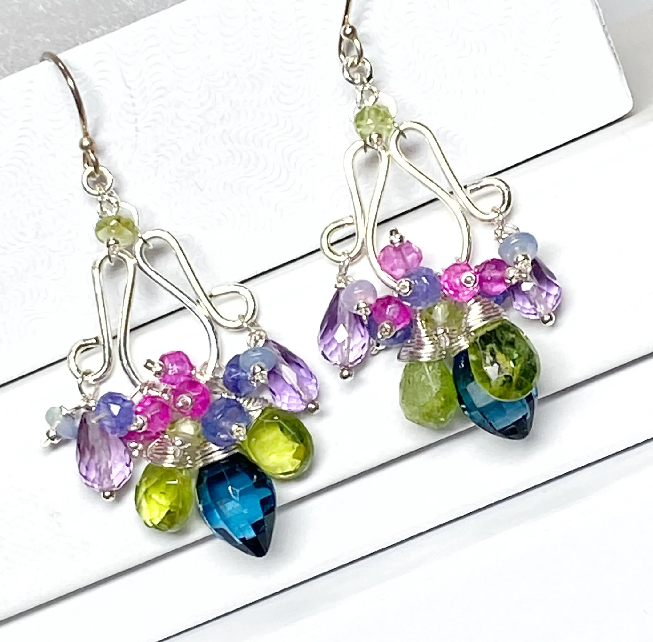 Sterling Silver Chandelier Earrings London Blue Topaz Peridot Leverback