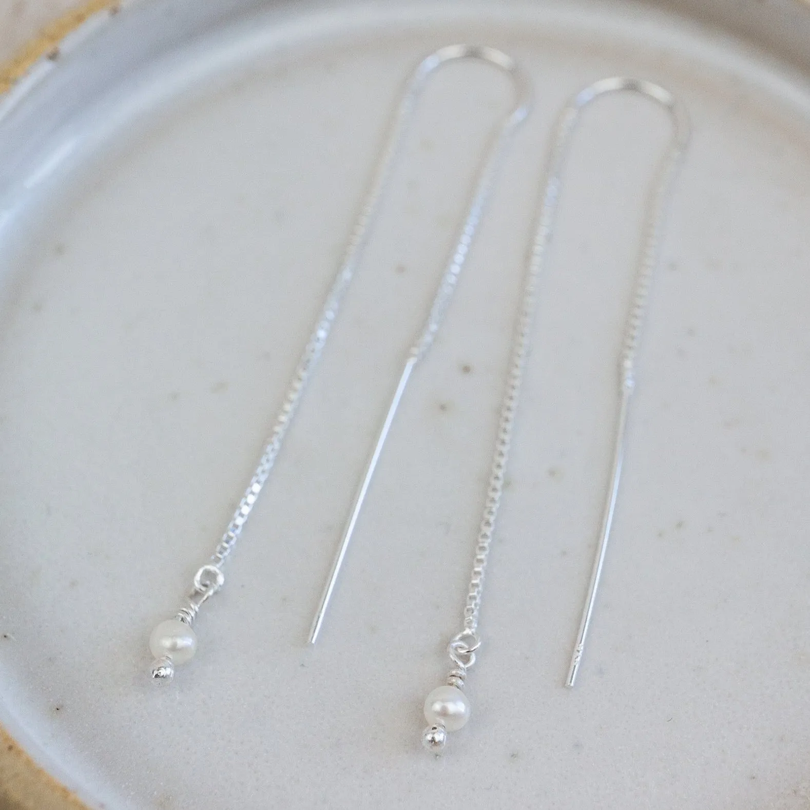 Sterling Silver Threader Earrings with Pearl Beads