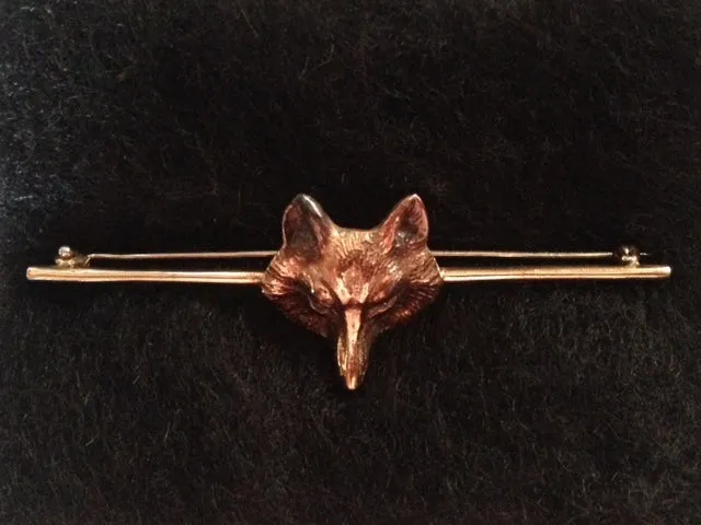 Stock or Bar Pin 14 kt Yellow Gold Fox Mask Embellishment of Known Provenance