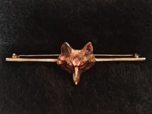 Stock or Bar Pin 14 kt Yellow Gold Fox Mask Embellishment of Known Provenance