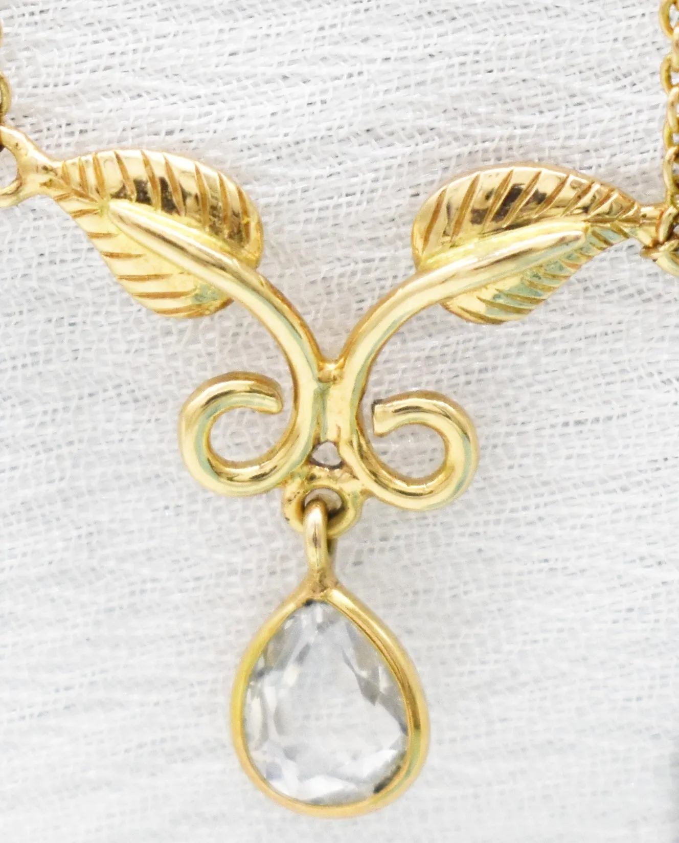 Stunning Natural White Sapphire Leaf Necklace