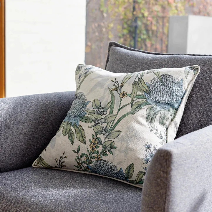 Stylish White & Blue Floral Cushion