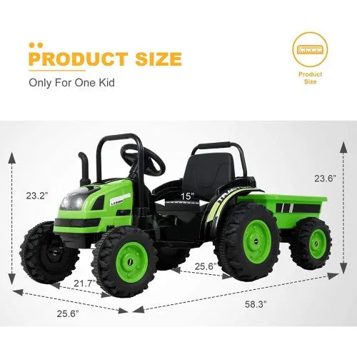 Super Cool 2025 Heavy Duty Green 6V Farm Tractor Powered Ride-On with Detachable Wagon | Remote