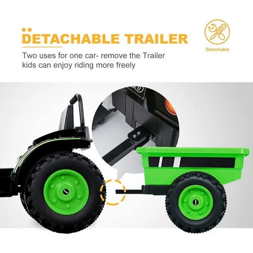 Super Cool 2025 Heavy Duty Green 6V Farm Tractor Powered Ride-On with Detachable Wagon | Remote