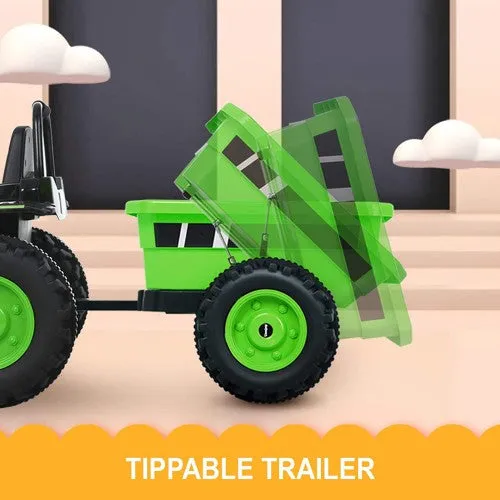 Super Cool 2025 Heavy Duty Green 6V Farm Tractor Powered Ride-On with Detachable Wagon | Remote