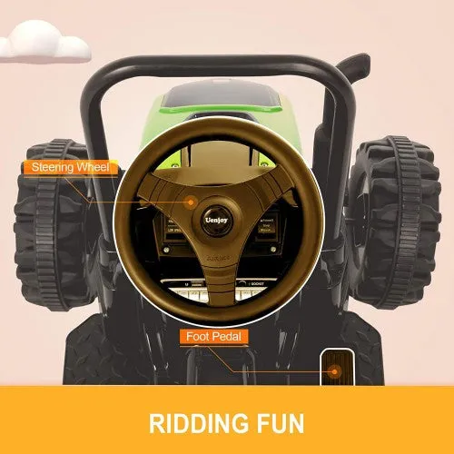 Super Cool 2025 Heavy Duty Green 6V Farm Tractor Powered Ride-On with Detachable Wagon | Remote