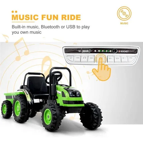 Super Cool 2025 Heavy Duty Green 6V Farm Tractor Powered Ride-On with Detachable Wagon | Remote